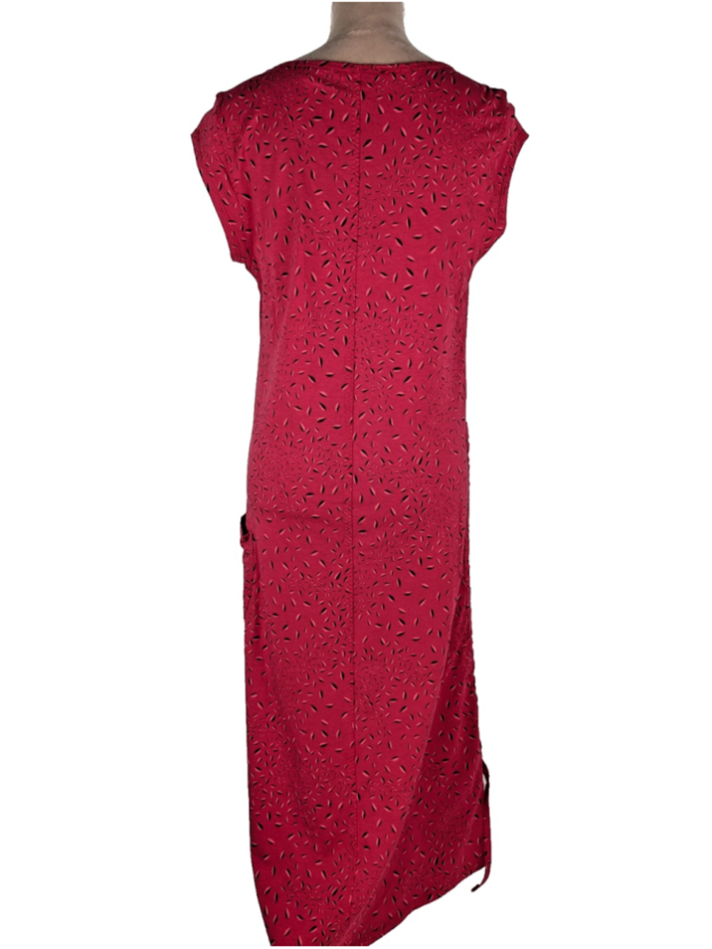Toad and Co Muse Midi Dress Dark Pink Sz L Ruched Leaf Print Gorpcore Travel - Picture 3 of 12
